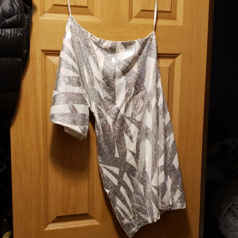 White and silver sequin dress